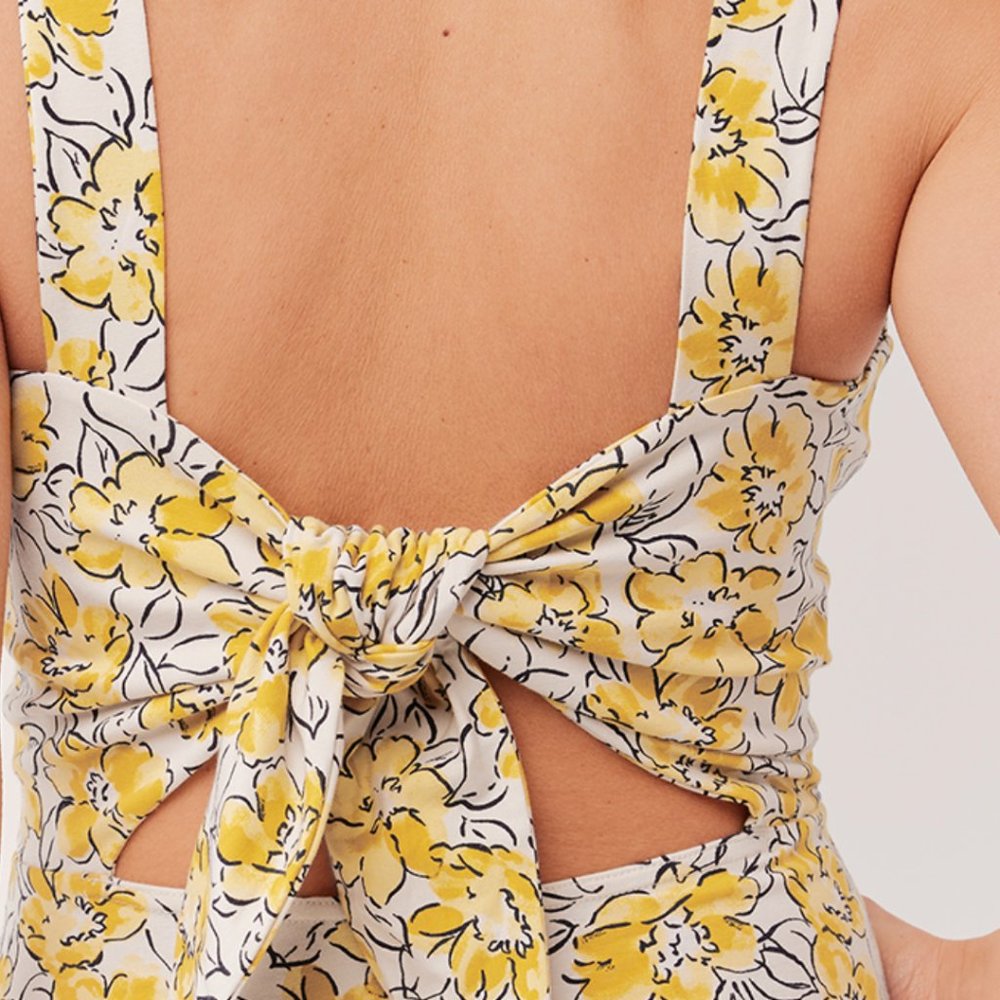 NWT Women's Reverie Floral Yellow Fit & Flare Tie-Back Dress